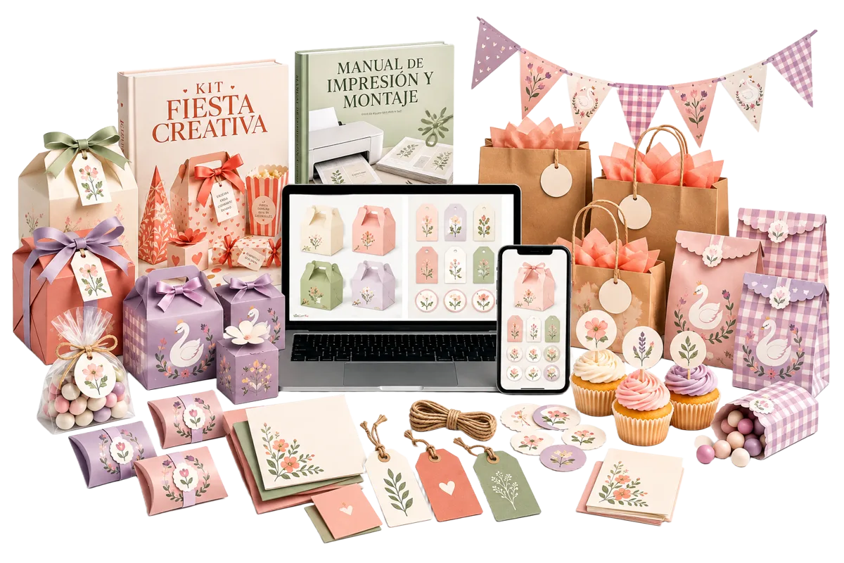 Todos los materiales del Kit Fiesta Creativa y sus bonos